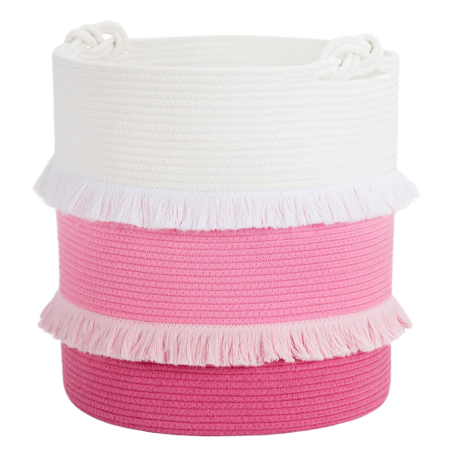 Cherrynow Extra Large Woven Storage Baskets - 16'' X 17'' Cotton Rope Decorative Pink Hamper For Nursery, Toys, Blankets, And La