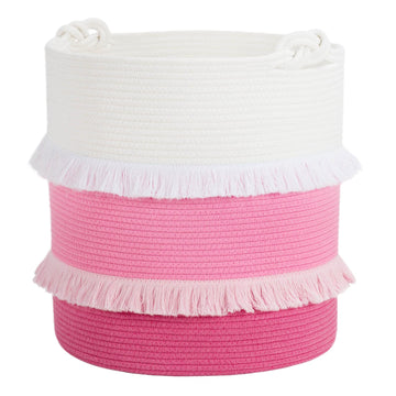 Cherrynow Extra Large Woven Storage Baskets - 16'' X 17'' Cotton Rope Decorative Pink Hamper For Nursery, Toys, Blankets, And La