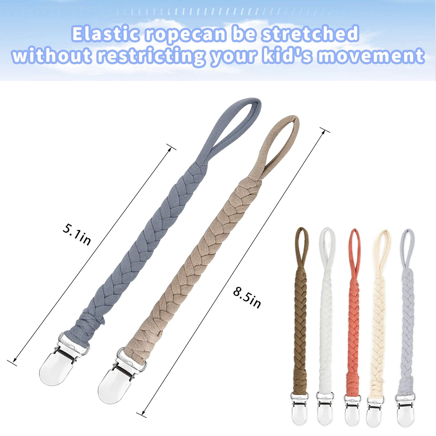 Duludulu 7 Pcs Braided Pacifier Clips For Boys And Girls, Pacifier Holder Baby Binky Clips Handmade Cotton Modern Unisex Pacifie