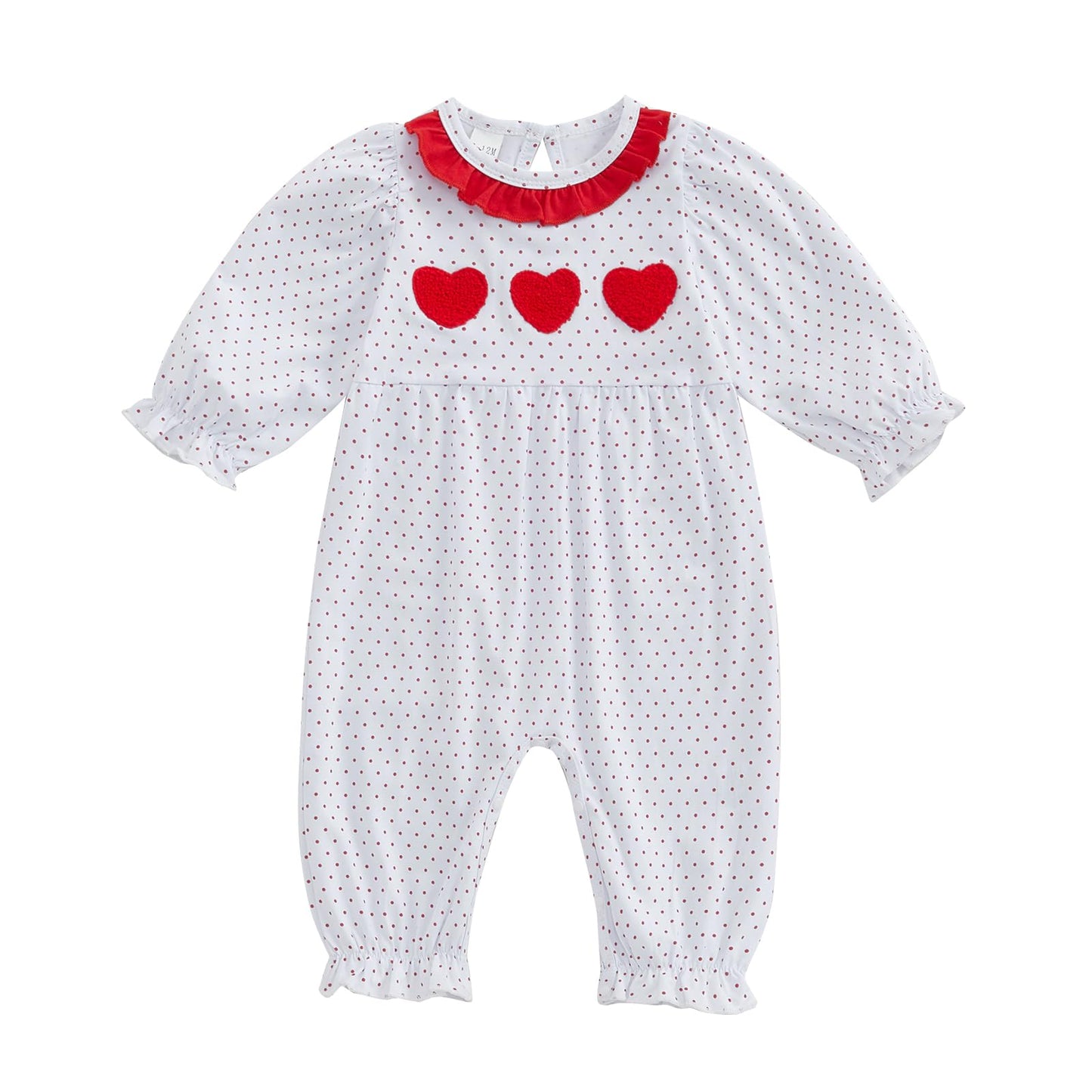 Doisbetthsay Baby Girl Romper Long Sleeve Jumpsuit Hearts Infant Newborn Clothes My First Valentines Baby Girl Outfit (Heart Red