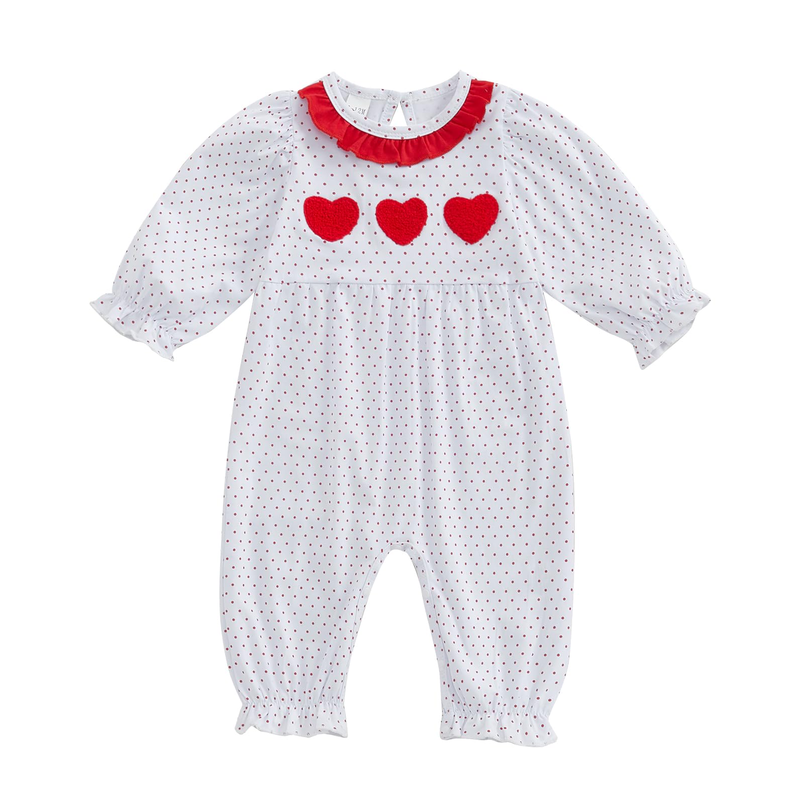 Doisbetthsay Baby Girl Romper Long Sleeve Jumpsuit Hearts Infant Newborn Clothes My First Valentines Baby Girl Outfit (Heart Red