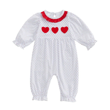 Doisbetthsay Baby Girl Romper Long Sleeve Jumpsuit Hearts Infant Newborn Clothes My First Valentines Baby Girl Outfit (Heart Red