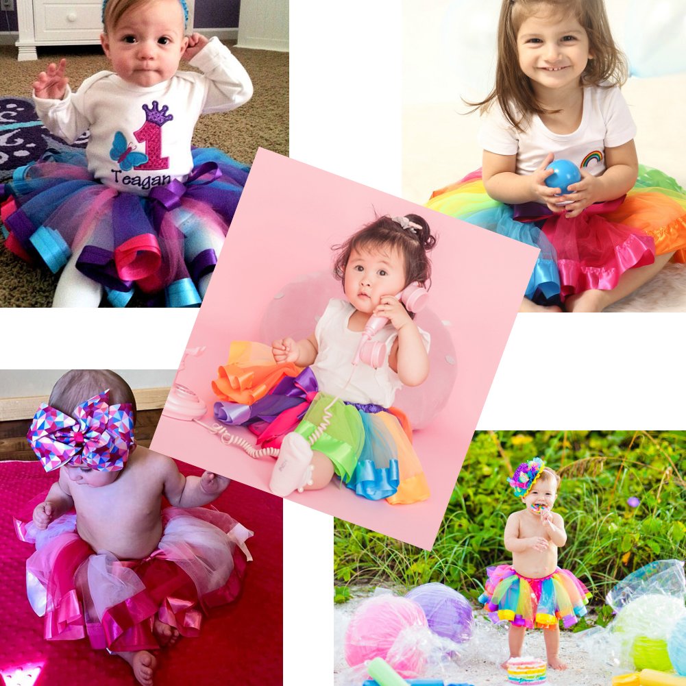 Bgfks Newborn Baby Girls 1St Birthday Photography Outfit Sets Layered Rainbow Tutu Skirt With Hairbow And Crown Headband