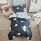 4 Pieces Toddler Bedding Set Space Theme For Baby Boys, Astronaut Planet Rocket Print On Black, Includes Comforter, Flat Sheet,