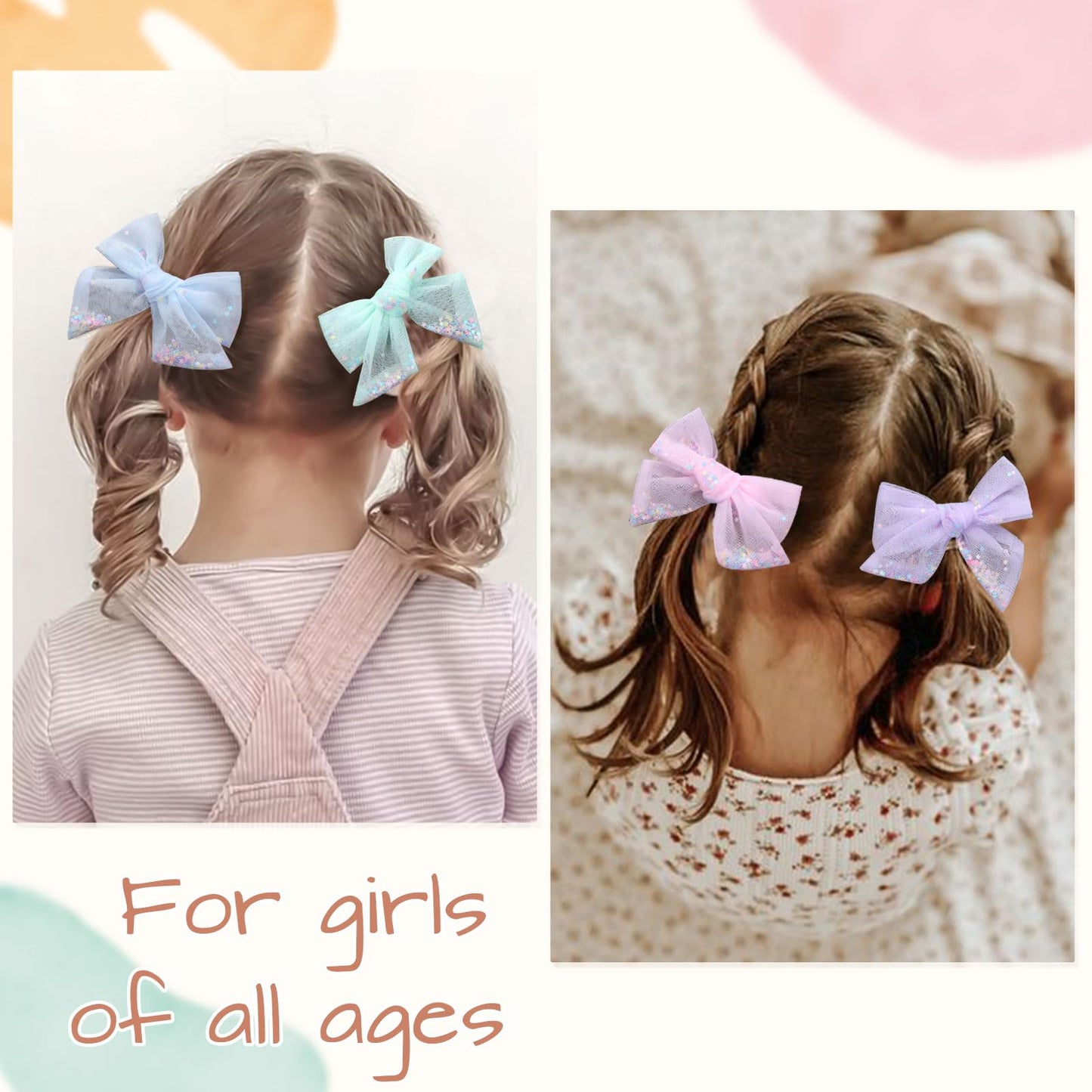 6 Pcs Tulle Hair Bows For Girls, Cn Toddler Bows With Glitter Star Alligator, Colorful Hair Barrettes Wedding Hair Accessories F