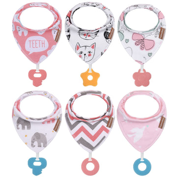 Vuminbox Baby Bandana Drool Bibs 6-Pack And Teething Toys 6-Pack Made With 100% Organic Cotton, Absorbent And Soft Unisex (Multi