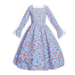 Vibsion Girls Prairie Pioneer Costume Pilgrim Dress Kids Floral Colonial Village Girl Costume Bonnet Apron Set Blue Xxl