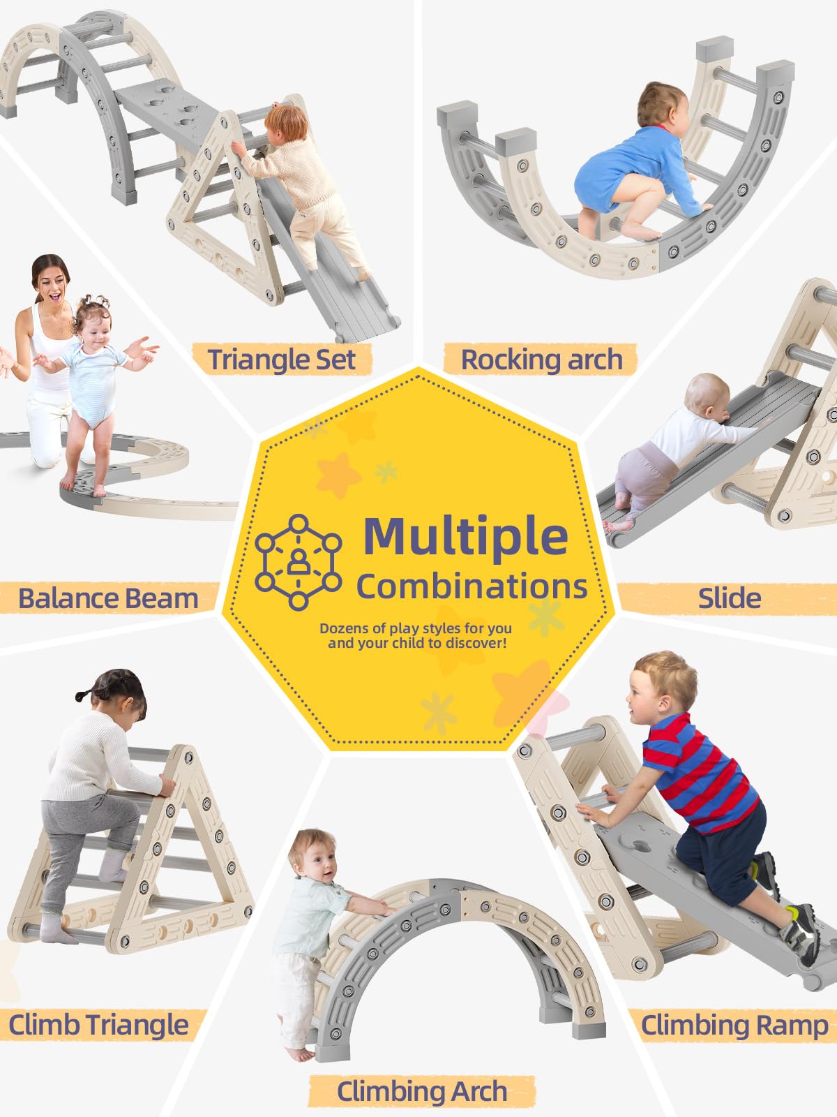 Vbaby Pikler Triangle Set 9 In 1, Toddler Climbing Toys Indoor, Plastic Montessori Climbing Set, Kids Climbing Toys With Ramp, A