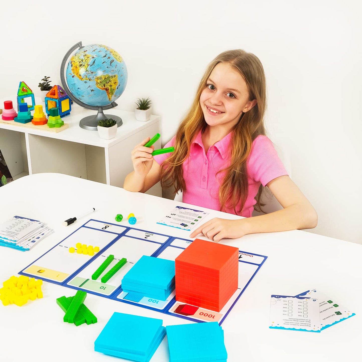 Simply magic 140+1 PCS Colorful Base Ten Blocks & Activities Set - Base Ten Blocks Classroom Set, Base 10 Math Manipulatives, Pl