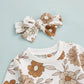3Pcs Baby Girl Outfits Floral Sweatshirt + Pants + Headband Infant Fall Winter Clothes White 12-18 Months