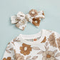 3Pcs Baby Girl Outfits Floral Sweatshirt + Pants + Headband Infant Fall Winter Clothes White 2-3T