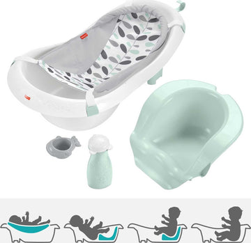 Fisher-Price Baby To Toddler Bath 4-In-1 Sling N Seat Tub With Removable Infant Support And 2 Toys, Climbing Leaves