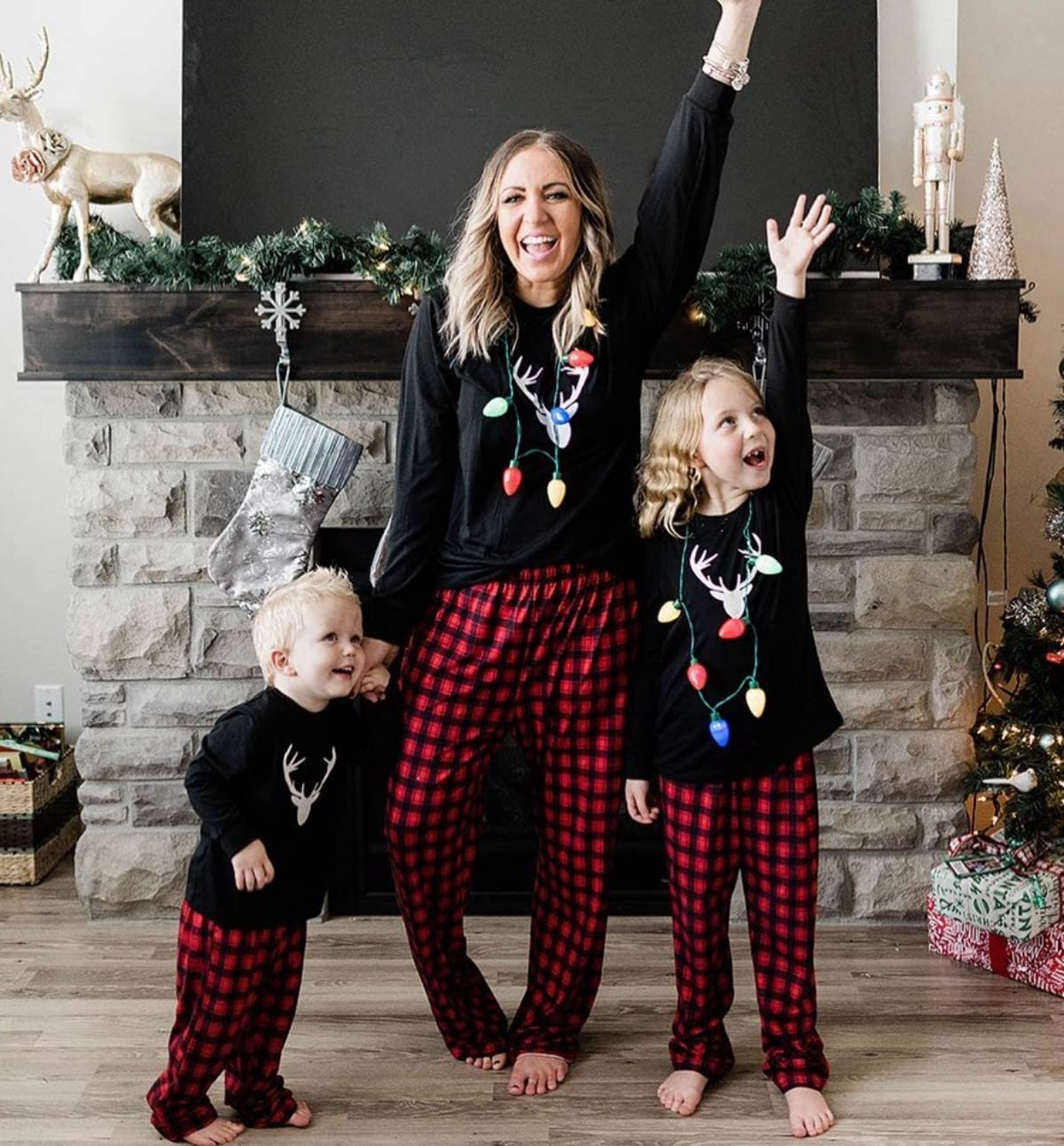 Iffei Matching Family Pajamas Sets Christmas Pj'S With Deer Long Sleeve Tee And Plaid Pants Loungewear 2 Years