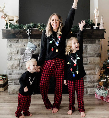 Iffei Matching Family Pajamas Sets Christmas Pj'S With Deer Long Sleeve Tee And Plaid Pants Loungewear 9-12 Month