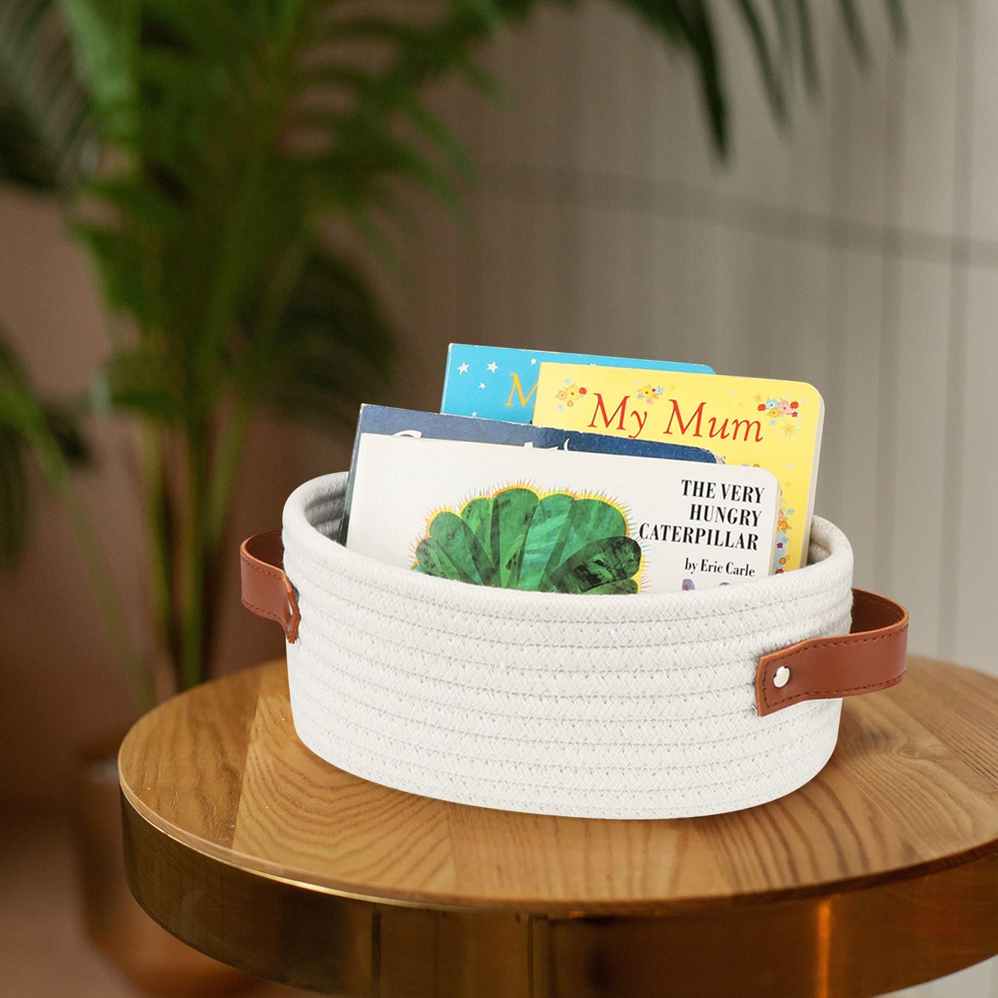 Abenkle Small Woven Basket, Mini Cotton Rope Storage Basket, Tiny White Easter Basket, Shelf Basket, Oval Decorative Toy Dog Cat