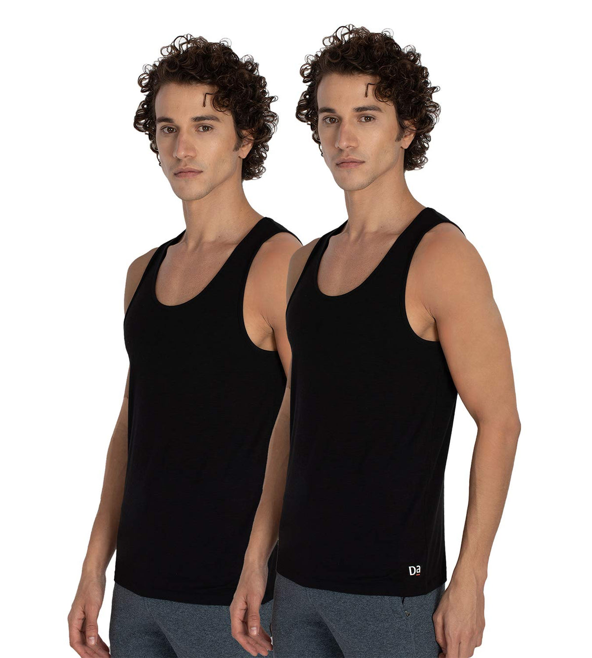 DAMENSCH Mens NEOSKIN AntiMicrobial Slub Vest AntiodorBamboo Rayon Fabric Round Neck Pack of 2 Natural Black Large
