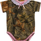 TrailCrest by Treel Newborn Baby Boy Girl Infant Undershirt- Short Sleeve Romper Bodysuit Camo Jumpsuit, 6 Months, Pink & Camo