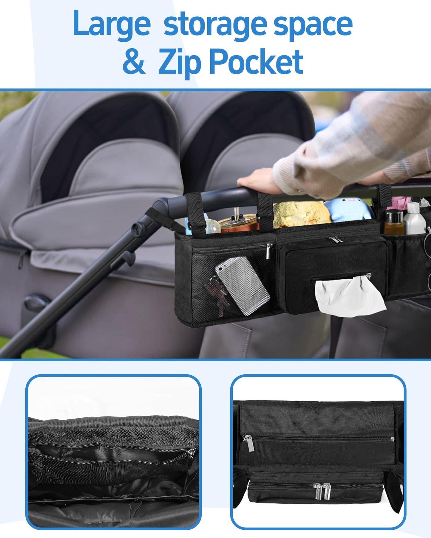 Telawsfun Double Stroller Organizer Compabitle For Bob Duallie And Baby Jogger City Mini Gt2 With Cooler Bags, Compabitle For Ba