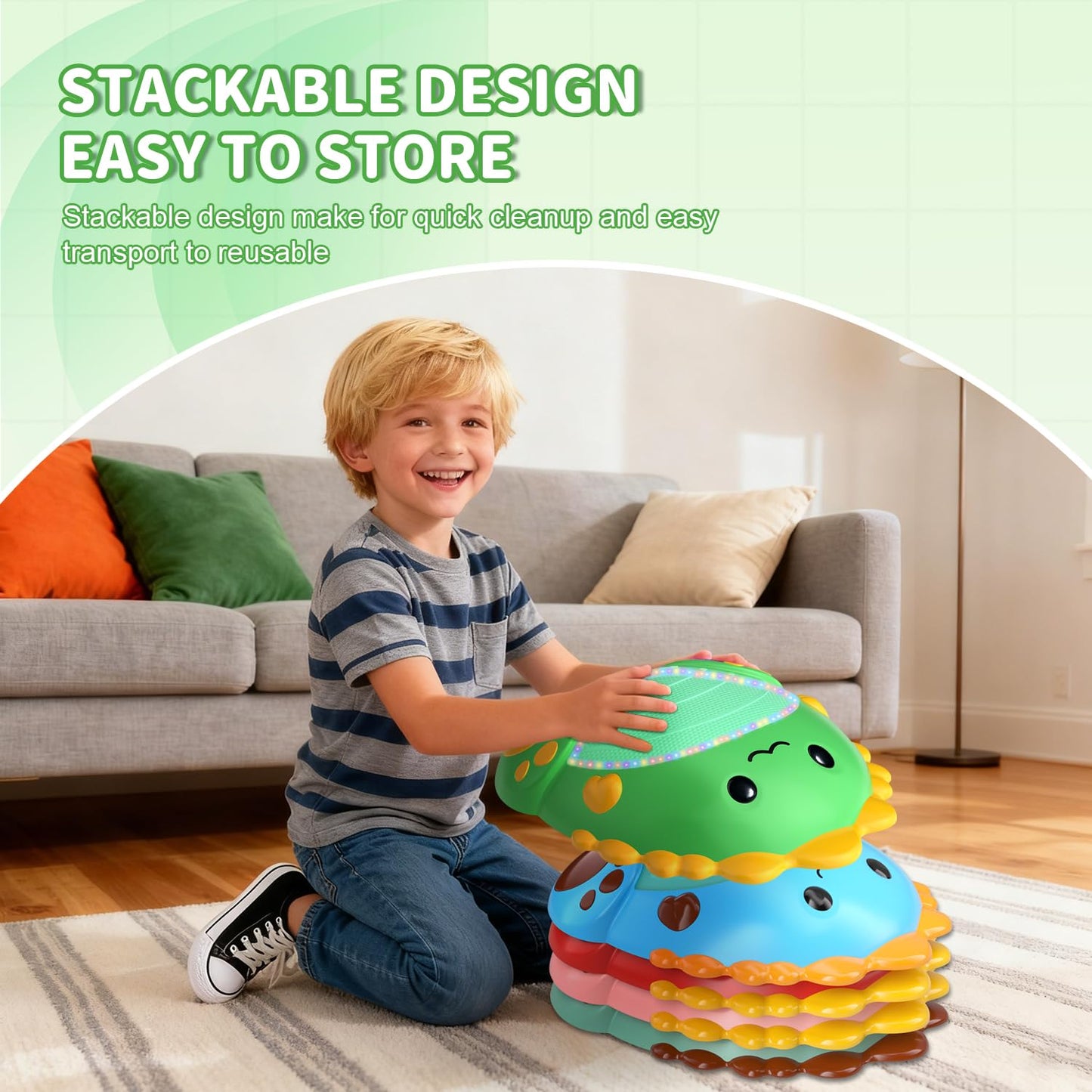 Toys Stepping Stones for Kids Toddler: 5Pcs Upgraded Light up & Music Non-Slip Sensory Balance Toys with 5 Rechargeable Batterie
