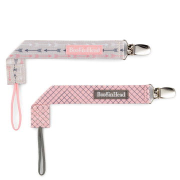 Booginhead Pacifier Clip Baby Pacifier Holder Pacigrip 2-Pack, Pink Arrows