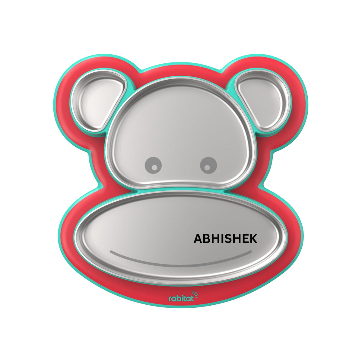 Rabitat Pogo Playte Anti Skid Stainless Steel Divided Plate  2 Years Brand Warranty | Kanjak Gifts | Unbreakable 4 Sections Fee
