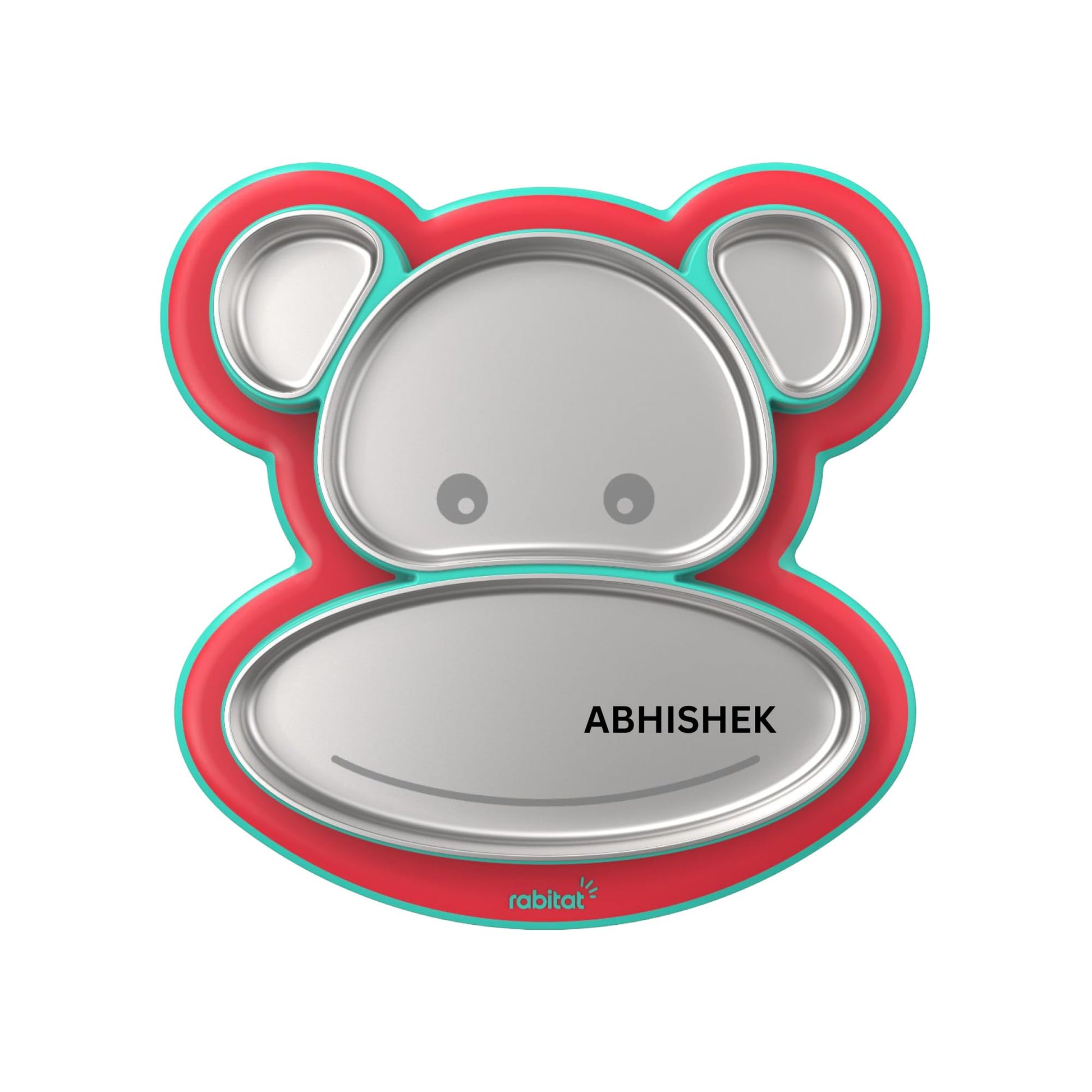 Rabitat Pogo Playte Anti Skid Stainless Steel Divided Plate  2 Years Brand Warranty | Kanjak Gifts | Unbreakable 4 Sections Fee