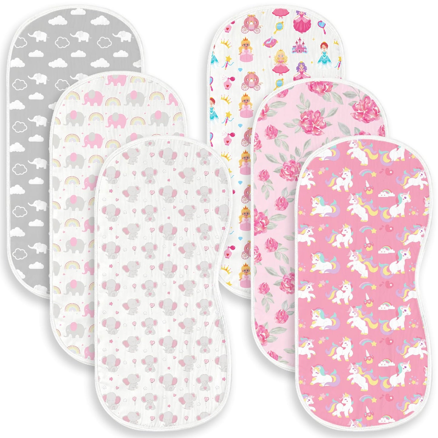 Spriggenix 6 Pack Pink Burp Cloths Baby Boys Girls with Elephant Pattern, Large Cotton Burping Clothes for Newborns Gifts Extra 