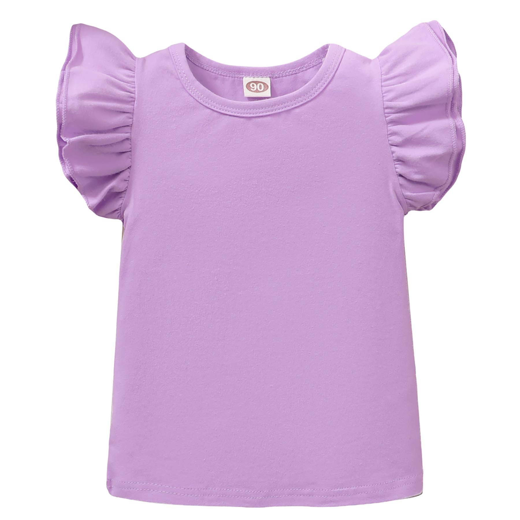 Toddler Baby Girls Ruffle Sleeve Shirt Plain Solid Sleeveless Tshirt Top Blouse Kids Casual Clothes(Purple, 12-18 Months)