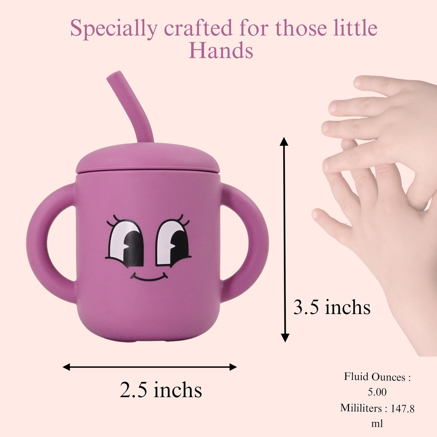 Fumiko Sippy Cups For Toddlers 1-3 - Adorable Personality Designs, Built-In Straw Lock, Easy-Grip Handles, (Smile Bug)