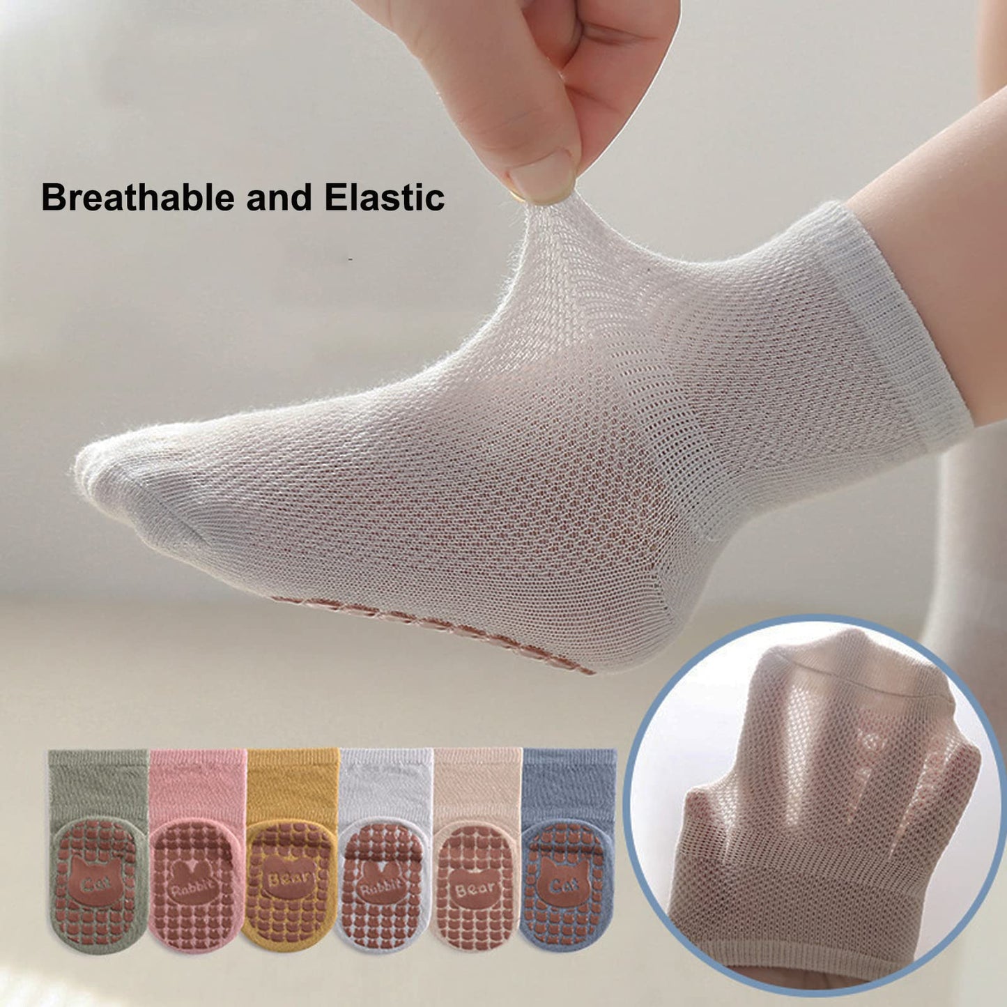 Exegawe Baby Mesh Socks With Non Slip Thin Toddler Anti Skid Crew Socks For Girls 5 Pairs(Pink Multi, S/6-12M)
