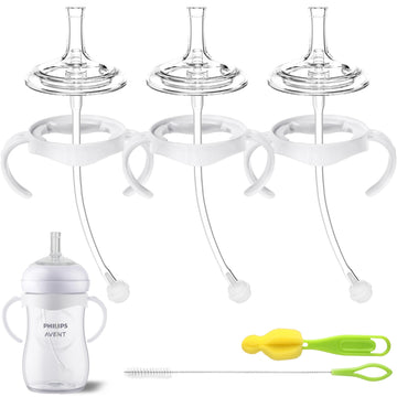 Straw Cup Conversion Kit for Philips Avent Natural Baby Bottles, Sippy Cups Transition Kit with Silicone Straw Top Nipples, Weig