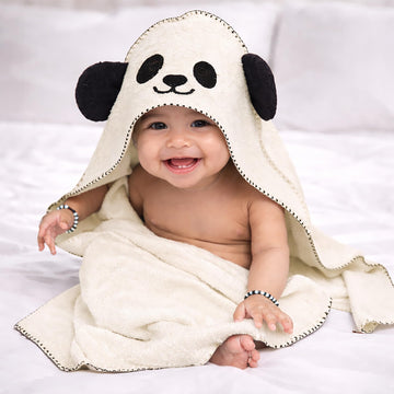 MummaS Touch Puresoft Bamboo Panda Theme Baby Hooded Towel  White  Pack Of 1 | Ultra Soft & Absorbent | Gentle Bamboo Fiber |