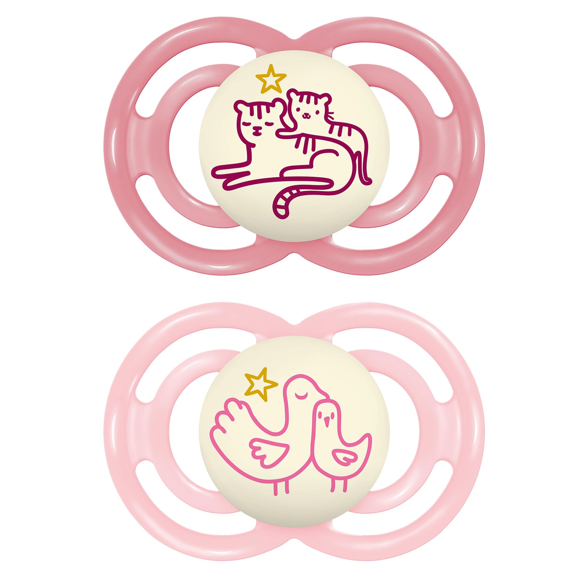 Mam Perfect Night Baby Pacifier, Patented Nipple, Glows In The Dark, 6-16 Months, Girl, 2 Count (Pack Of 1)