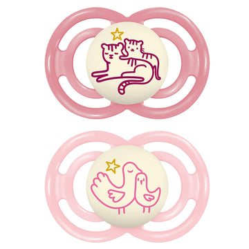 Mam Perfect Night Baby Pacifier, Patented Nipple, Glows In The Dark, 6-16 Months, Girl, 2 Count (Pack Of 1)