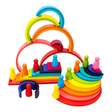 XJYQJD Wooden Rianbow Stacker Playset, 4-in-1 Rainbow Stacking Toys Building Blocks for Kids Ages 3 4 5 Preschool Montessori Toy