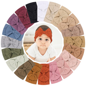 Jollybows 20Pcs Baby Nylon Headbands With Bow Elastic Hairband For Girls Newborn Infant Toddlers Kids Hair Accessories