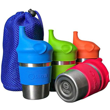 Sunzio Stainless Steel Non-Spill Sippy Cups For Toddlers And Kids With Silicone Lids | 10Oz 4 Pack | Non-Plastic And Break-Proof