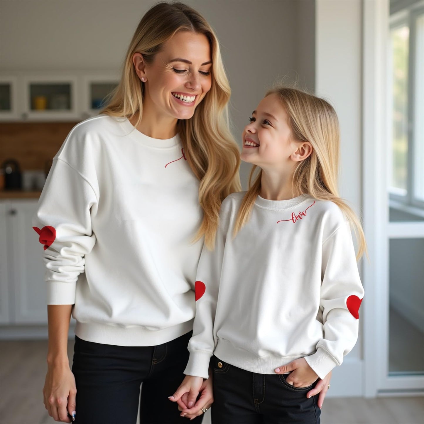 Modntoga Women Valentine'S Day Sweatshirt Toddler Girl Mommy And Me Crewneck Shirt Love Heart Print Long Sleeve Pullover Tops (W