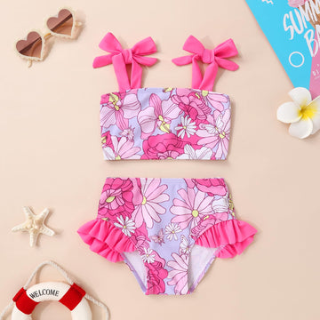 Younger Tree Toddler Girls Two Pieces Swimsuit Color Block Stripe Swimwear Summer Beach Bathing Suit 18M-5T