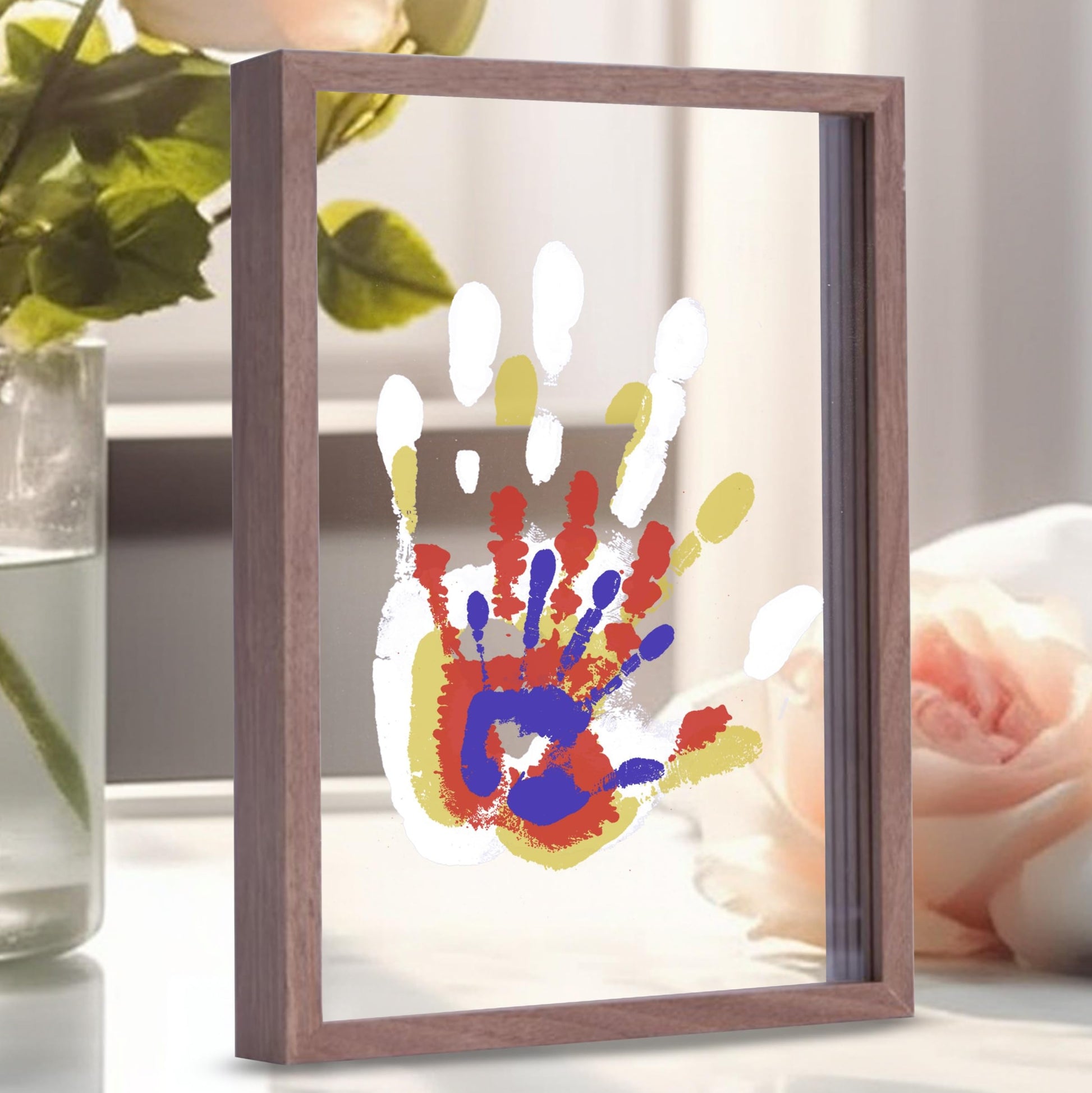 CHERRY CHEERS Family Handprint Kit, DIY Craft Keepsake Wooden Frame, Endless Gift Set, Non-Toxic Paints, Transparent Sheets (Bro