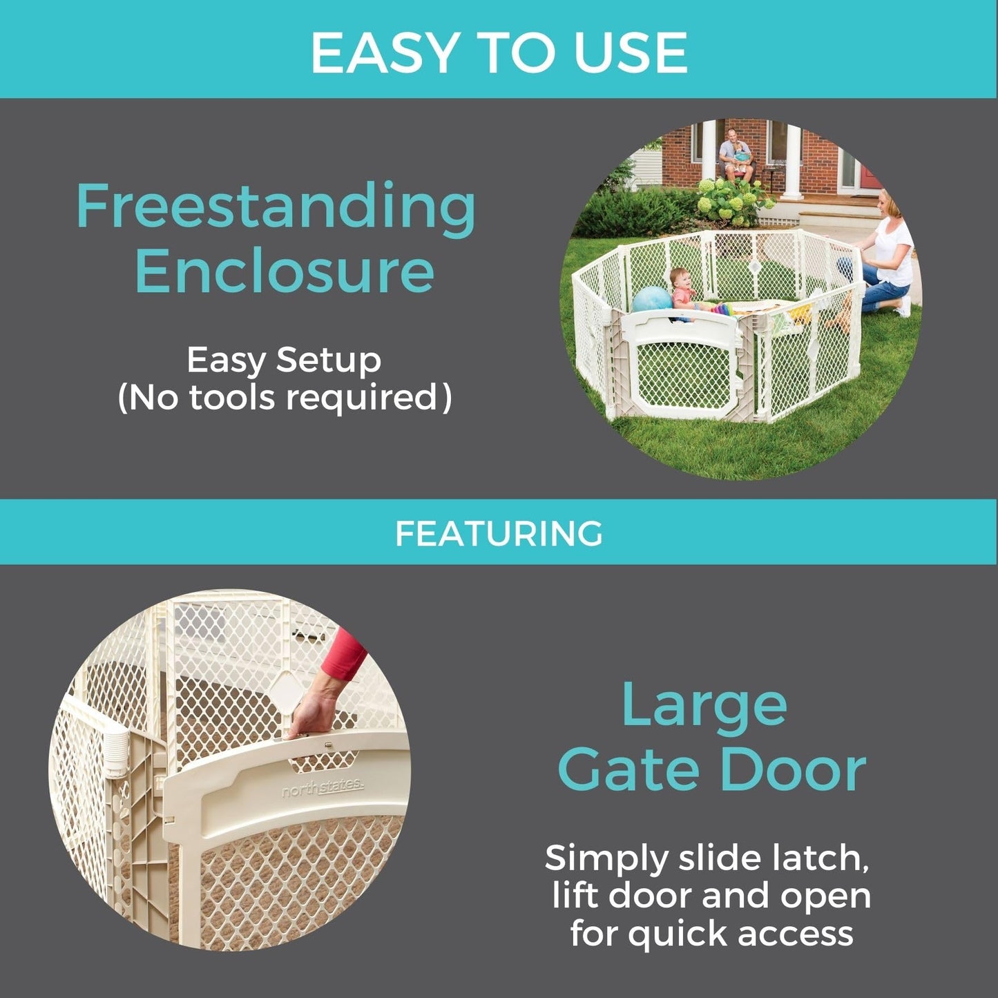 Toddleroo By North States Superyard Ultimate 8 Panel Free Standing Play Yard, Indoor Or Outdoor Baby Playpen, Baby Fence. Made I