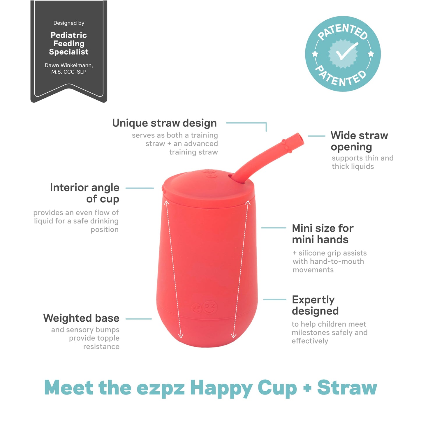 Ezpz Happy Cup + Straw System - 24 Months+ (Coral) - 100% Silicone Cup + Straw For Older Toddler + Preschoolers