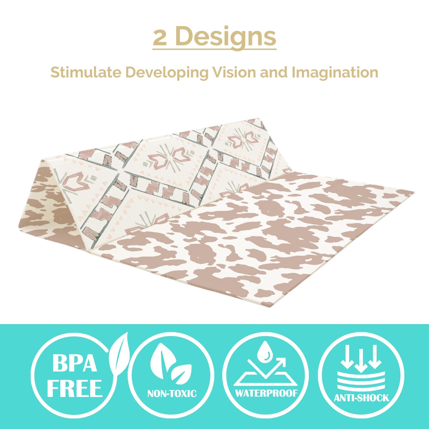 Jumpoff Jo Baby Play Mat - Large Folding Foam Play Mat For Infants, Babies, Toddlers, Waterproof, Double-Sided (70' X 59') - W