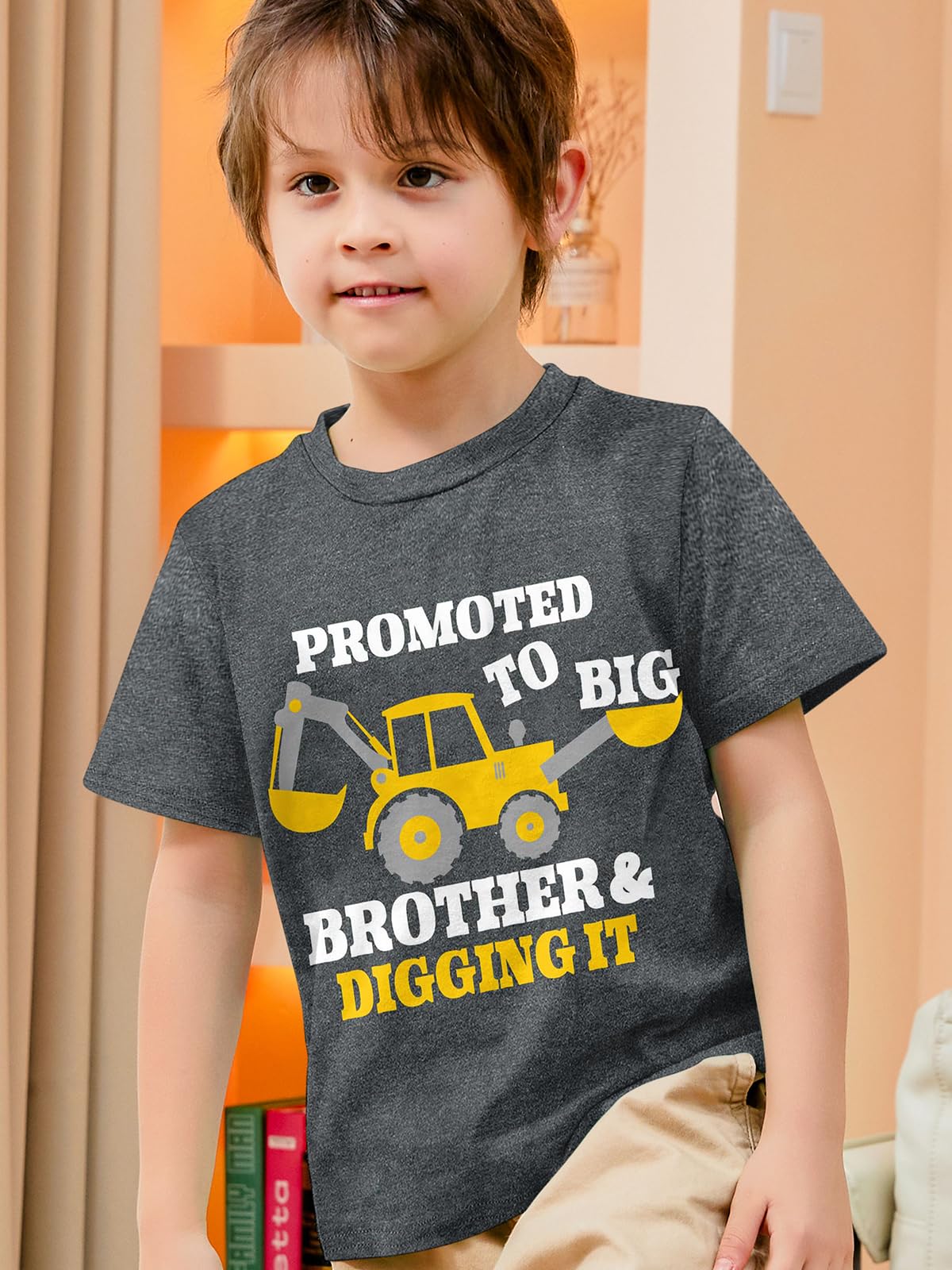 Funnycokid Big Brother Shirt 5T 4T Backhoe Loader Construction Digging It Little Boys Promoted To Big Brother Blue For Toddler S