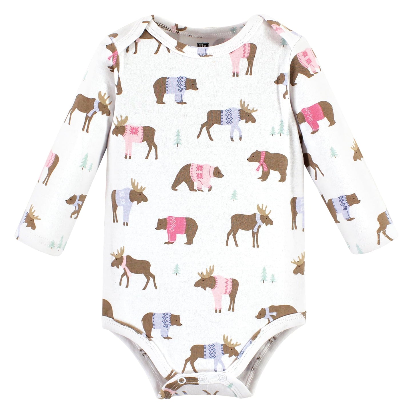 Hudson Baby Unisex Baby Cotton Long-Sleeve Bodysuits, Pink Moose Bear, 18-24 Months