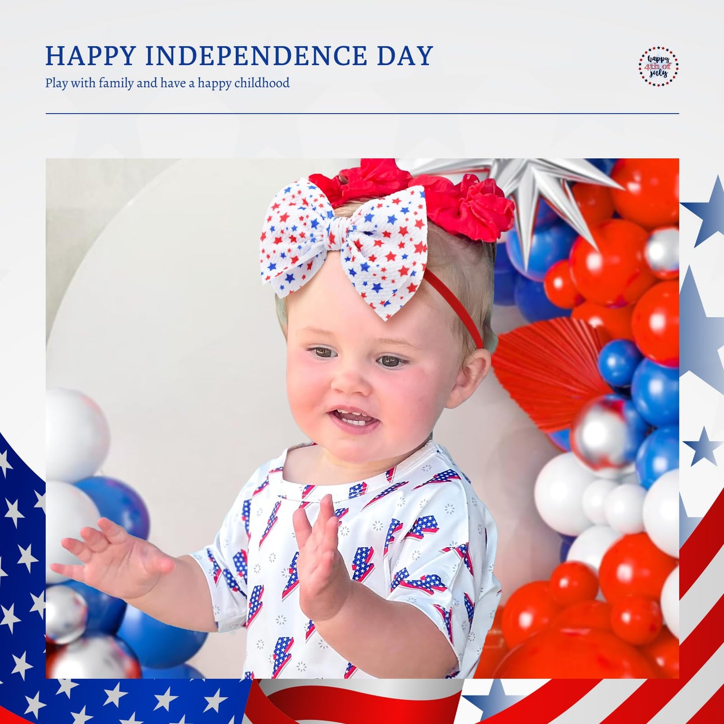 Yanjie Fourth Of July Patriotic Hair Accessories: Star Spangled Newborn Headbands, Nylon Bows For Infant Toddler Girls In Red, W