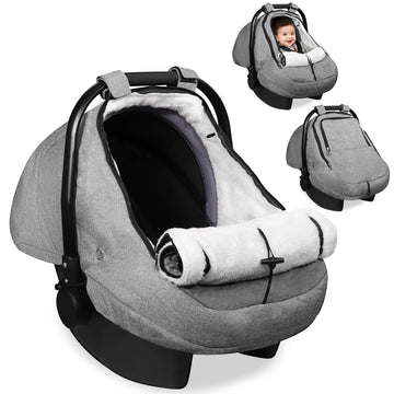 Winter Car Seat Cover for Baby, Waterproof Infant Carseat Cover with Warm Plush Lining & Dual Zippers, Universal Carseat Cover B