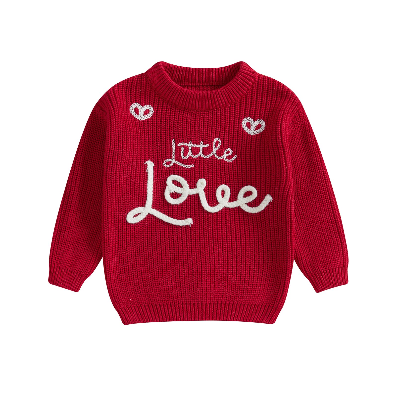 Toddler Girl Boys Valentine'S Day Knit Sweater Long Sleeve O Neck Letter Heart Embroidery Pullover Knitwear (Red, 3-4 Years)