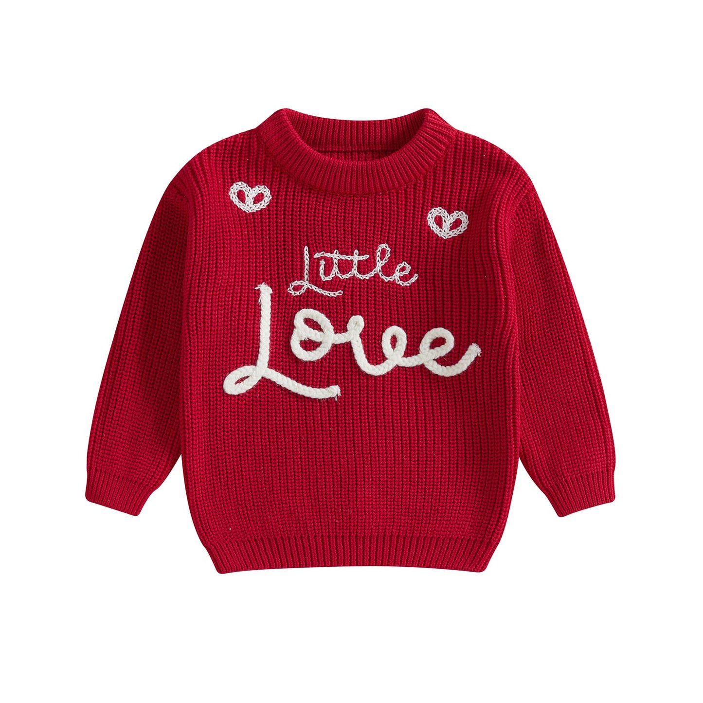 Toddler Girl Boys Valentine'S Day Knit Sweater Long Sleeve O Neck Letter Heart Embroidery Pullover Knitwear (Red, 6-12 Months)