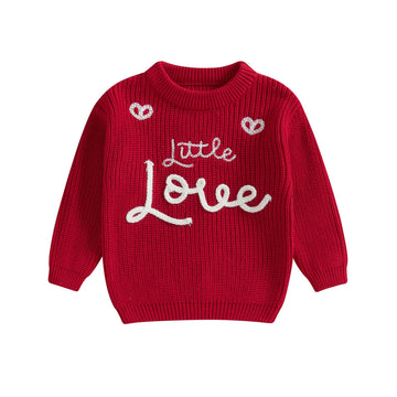 Toddler Girl Boys Valentine'S Day Knit Sweater Long Sleeve O Neck Letter Heart Embroidery Pullover Knitwear (Red, 6-12 Months)
